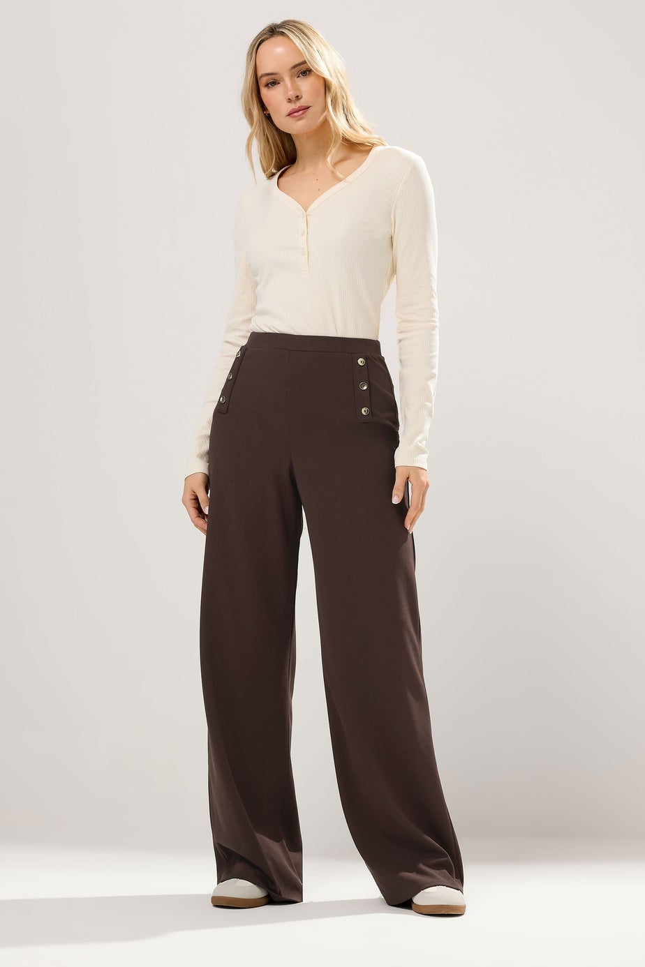 Long Tall Sally Chocolate Brown Military Wide Leg Trousers