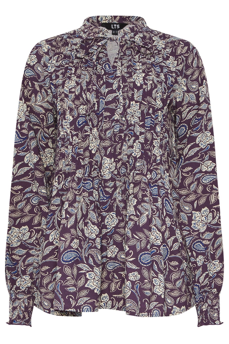Long Tall Sally Purple Floral Tie Neck Pintuck Blouse