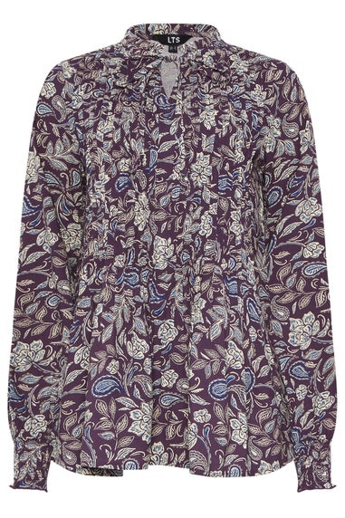 Long Tall Sally Purple Floral Tie Neck Pintuck Blouse