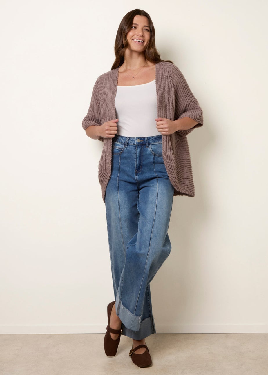 Blue Vanilla Beige Pointelle Knit Cardigan