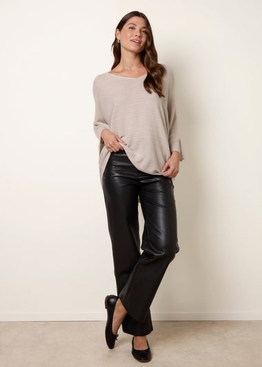 Blue Vanilla Beige Metallic V Neck Knitted Ripple Jumper