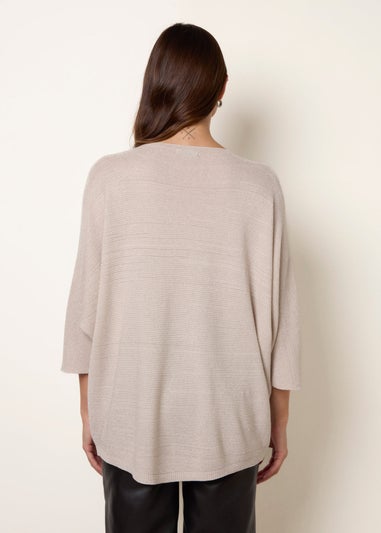 Blue Vanilla Beige Metallic V Neck Knitted Ripple Jumper