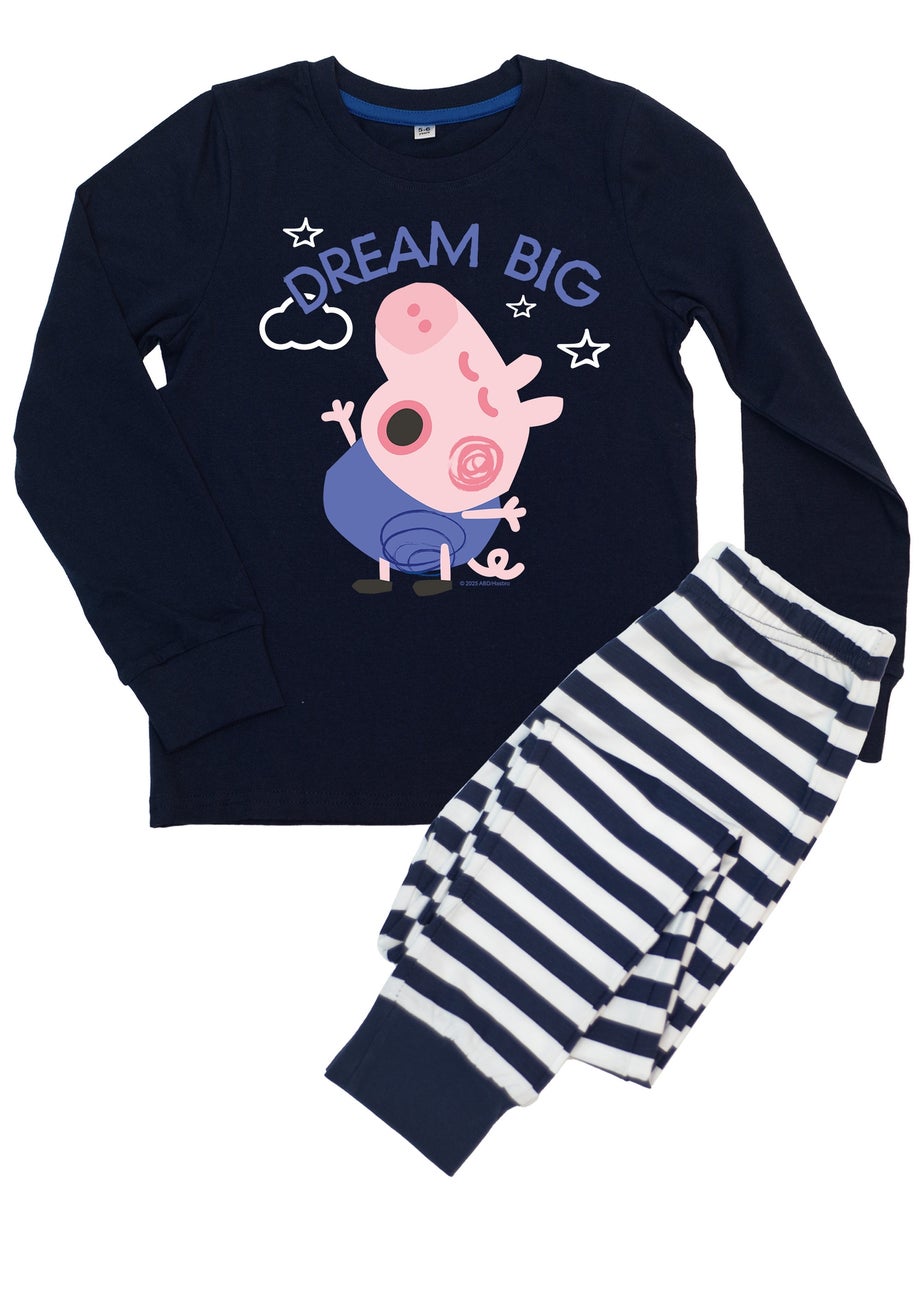 Peppa Pig George Dreaming Big Boys Navy Graphic Long Sleeve Long Bottom Pyjamas (3-8 Years)
