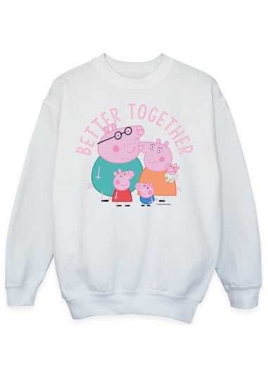 Peppa Pig Family Better Together Girls White Graphic Sweatshirt (3-13 Years)