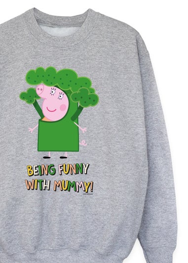 Peppa Pig Mummy Pig Being Funny Girls Grey Graphic Sweatshirt (3-13 Years)