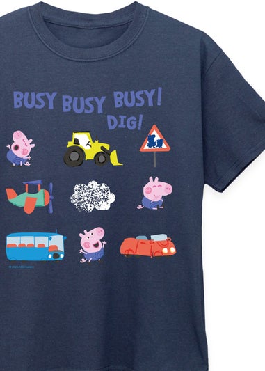 Peppa Pig George Busy Busy Boys Navy Blue Graphic T-Shirt (3-13 Years)
