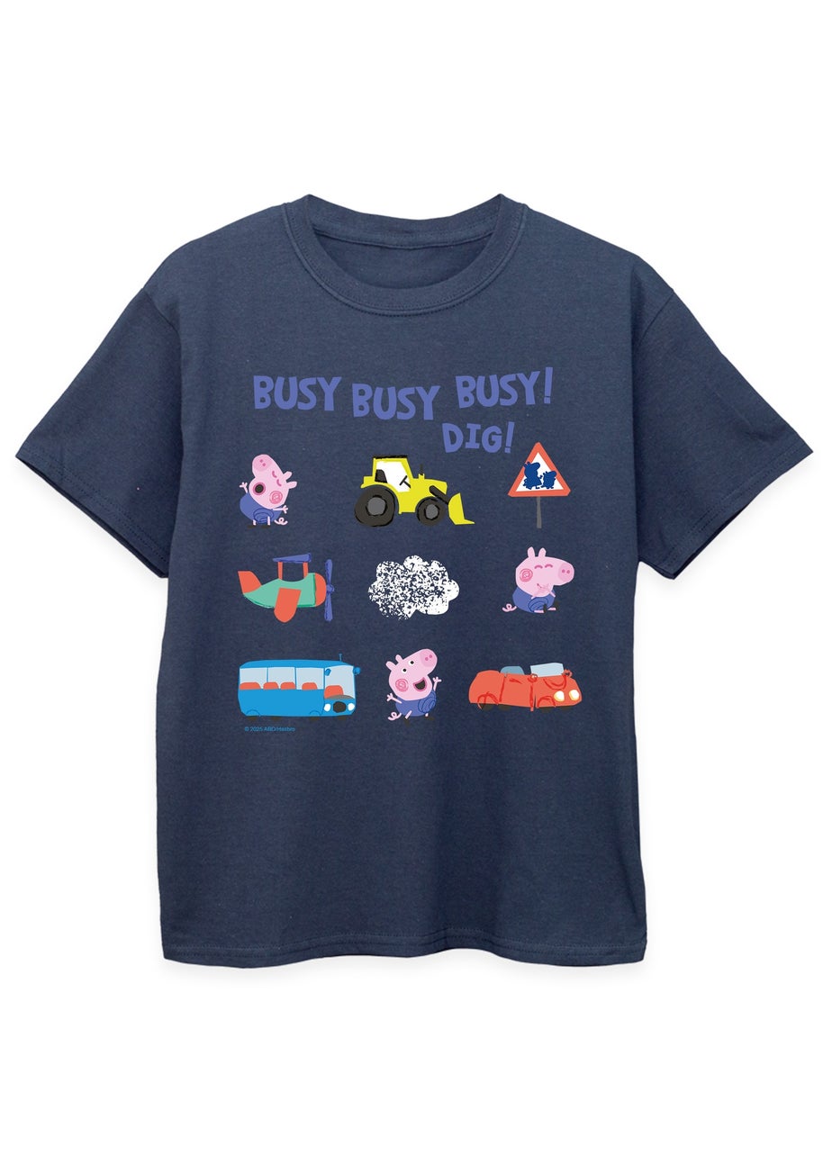 Peppa Pig George Busy Busy Boys Navy Blue Graphic T-Shirt (3-13 Years)