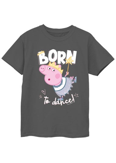 Peppa Pig Born To Dance Girls Charcoal Graphic T-Shirt (3-13 Years)