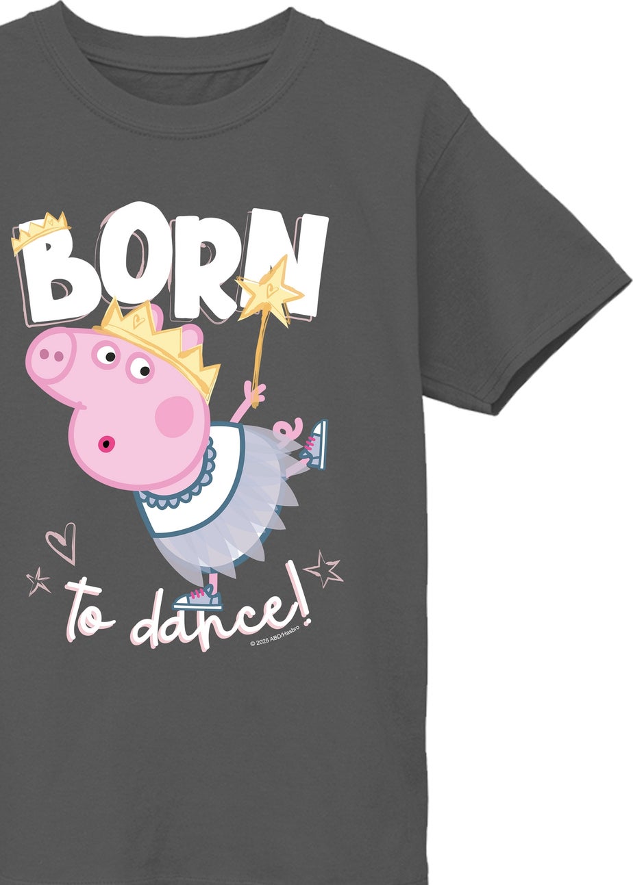 Peppa Pig Born To Dance Girls Charcoal Graphic T-Shirt (3-13 Years)