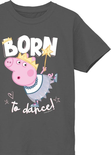 Peppa Pig Born To Dance Girls Charcoal Graphic T-Shirt (3-13 Years)