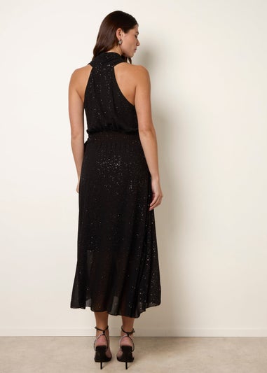 Blue Vanilla Black Wrap Knit Halter Shape Dress