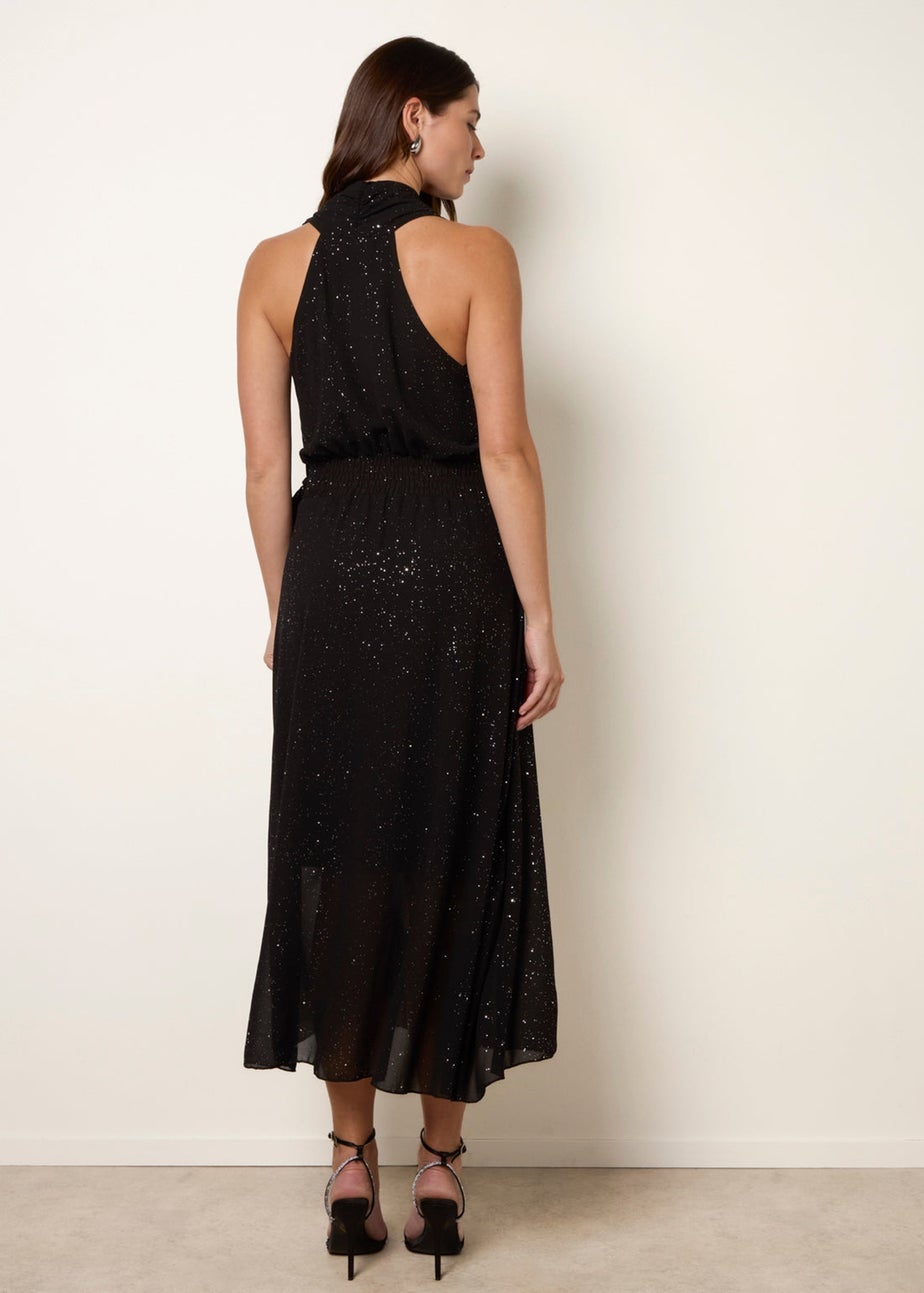 Blue Vanilla Black Wrap Knit Halter Shape Dress