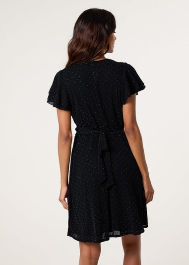 Blue Vanilla Black Rhinestone Diamante Wrap Dress