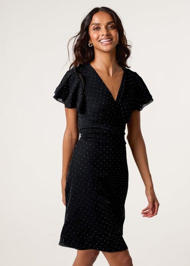 Blue Vanilla Black Rhinestone Diamante Wrap Dress