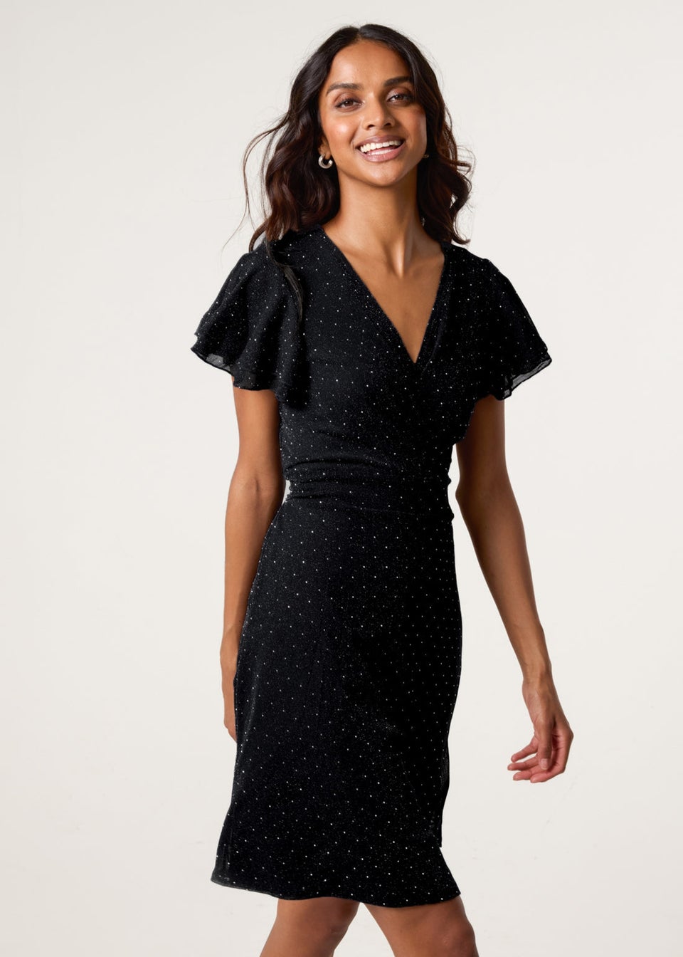 Blue Vanilla Black Rhinestone Diamante Wrap Dress
