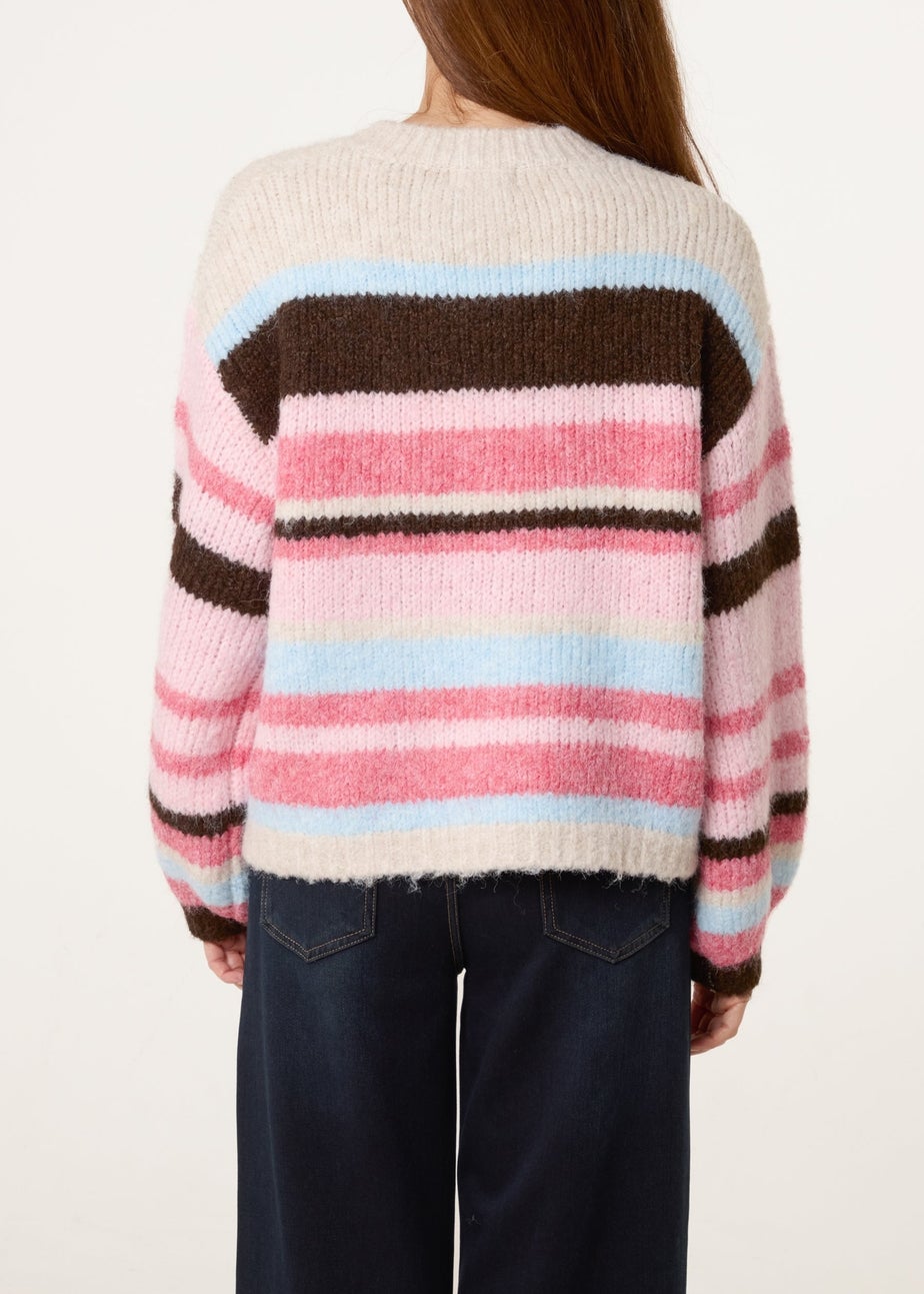 Blue Vanilla Multi Striped Knit Cardigan