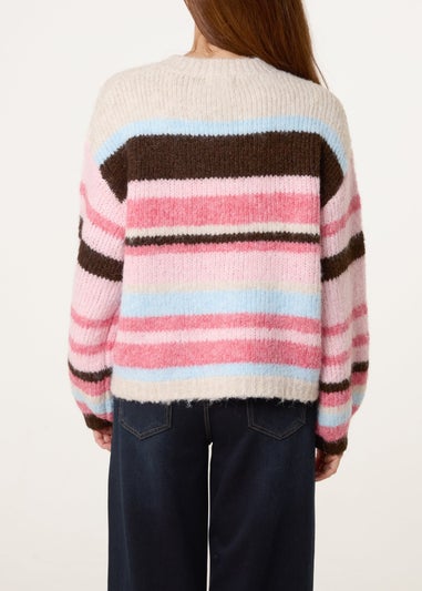 Blue Vanilla Multi Striped Knit Cardigan