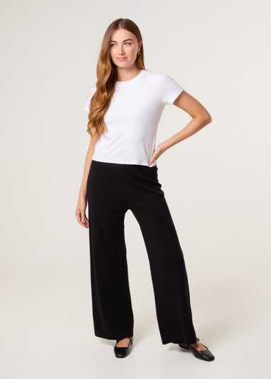 Blue Vanilla Black Knitted Wide Leg Trousers