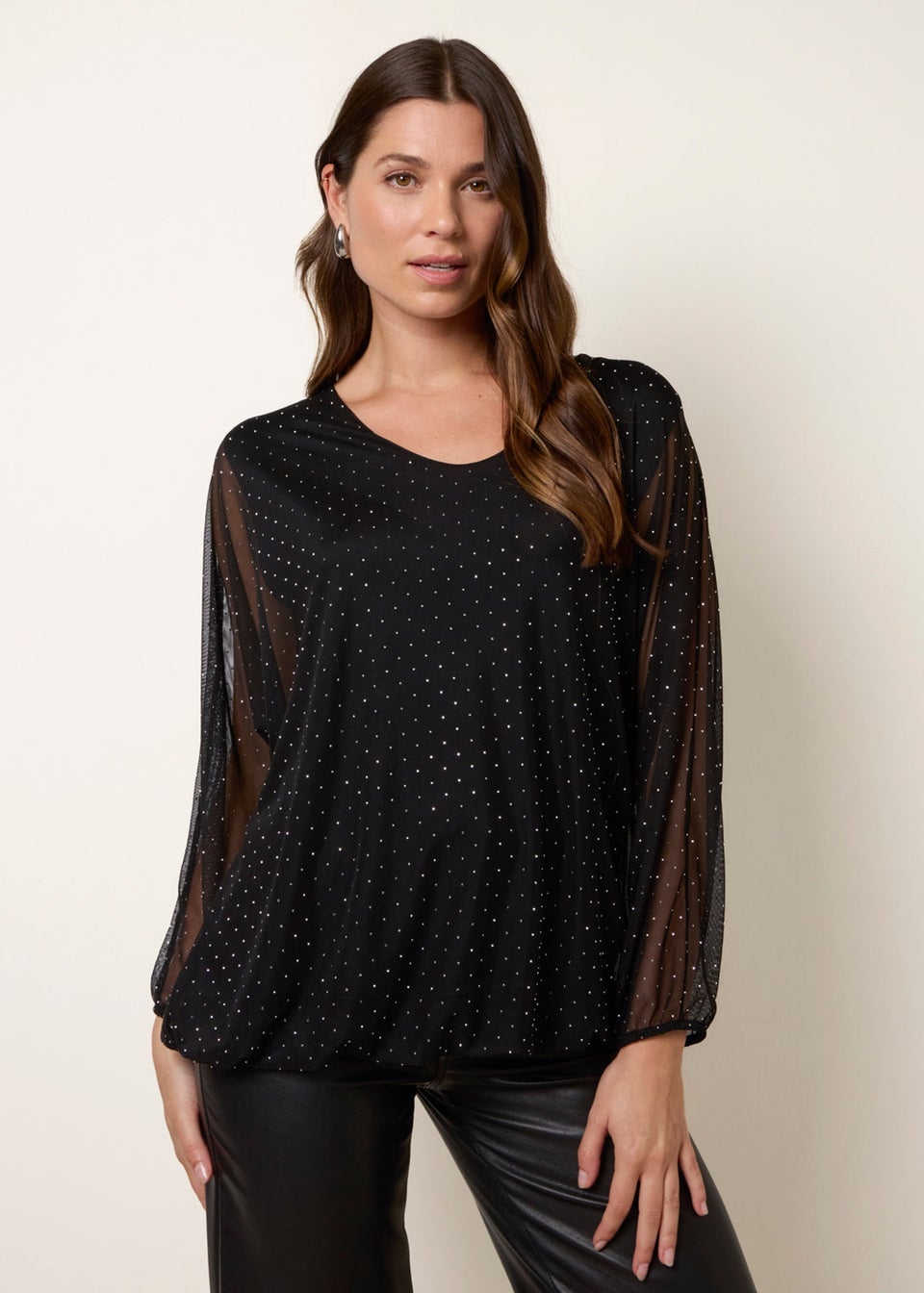 Blue Vanilla Black Diamante V Neck Batwing Blouse