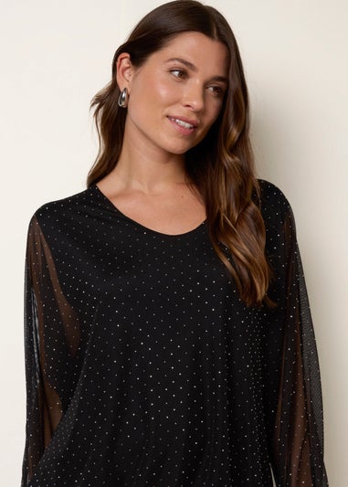 Blue Vanilla Black Diamante V Neck Batwing Blouse