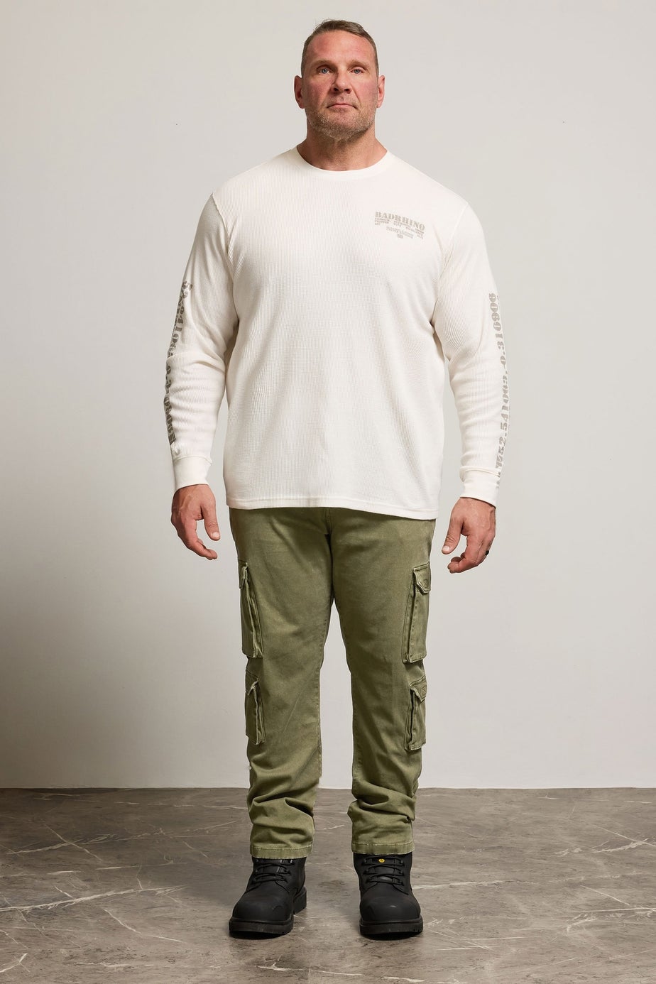 BadRhino Off-White Military Waffle Texture Long Sleeve T-Shirt