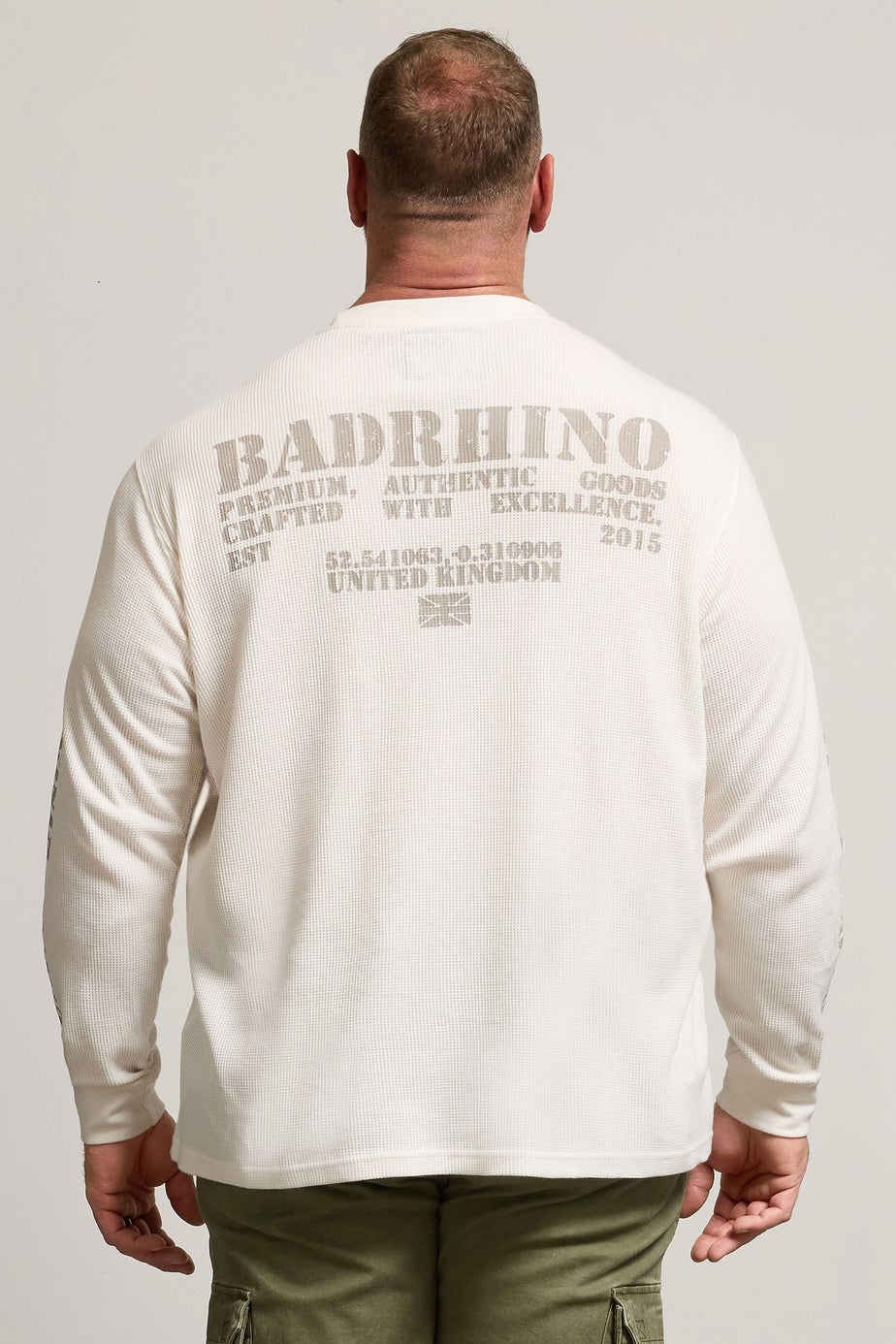 BadRhino Off-White Military Waffle Texture Long Sleeve T-Shirt