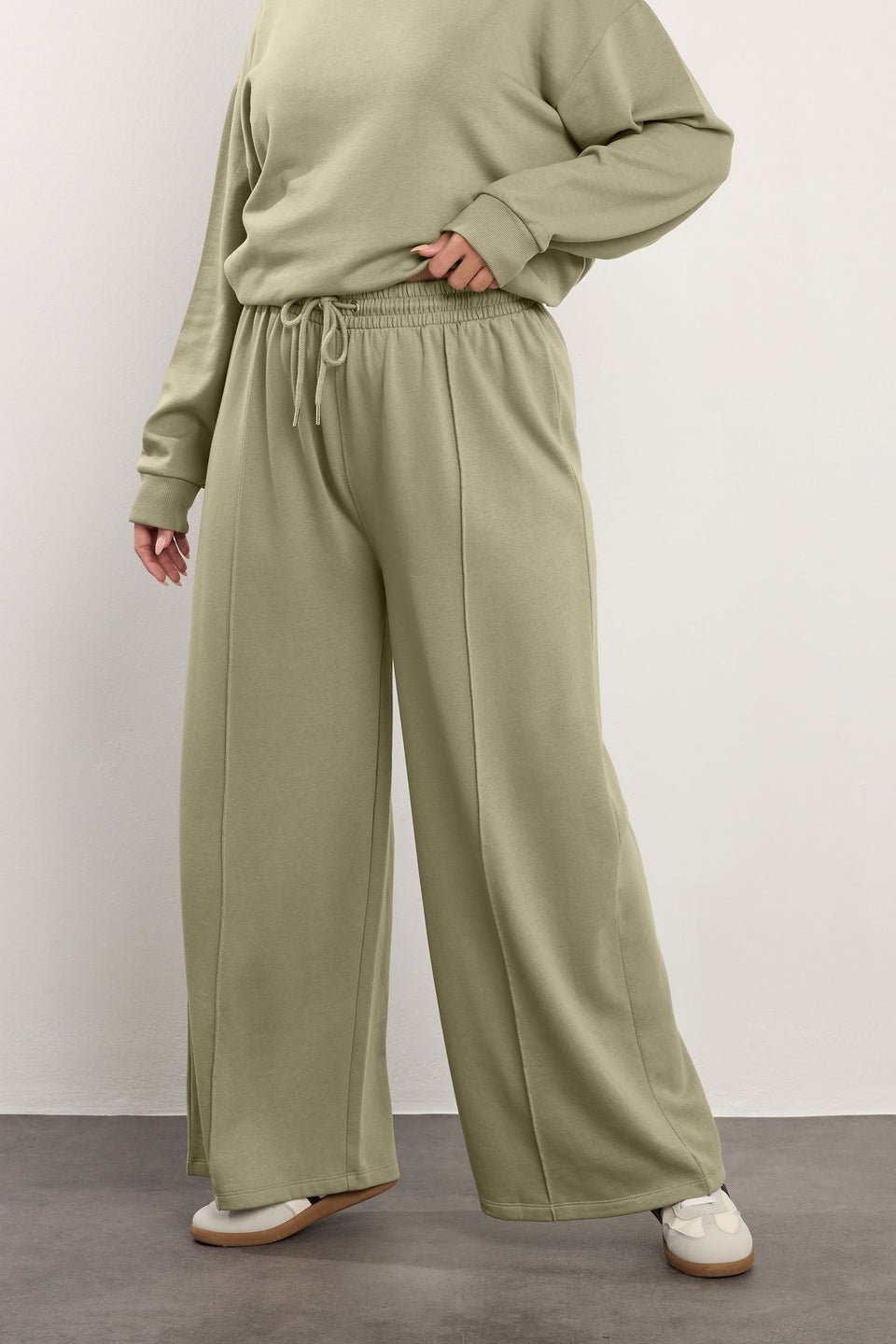 Yours Curve Light Khaki Green Wide Leg Joggers