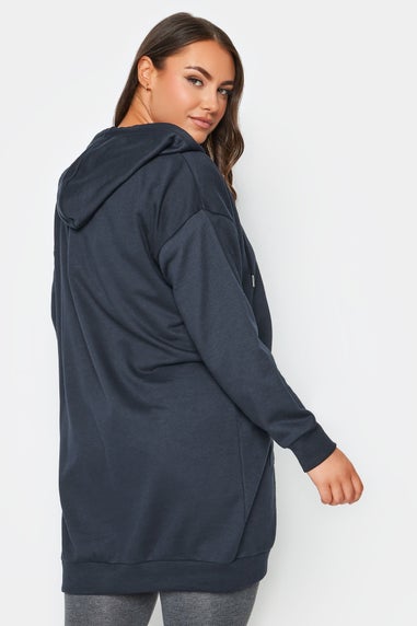 Yours Curve Navy Blue Longline Zip Hoodie