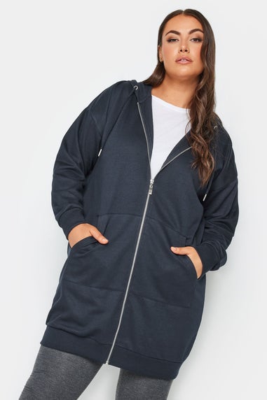 Yours Curve Navy Blue Longline Zip Hoodie