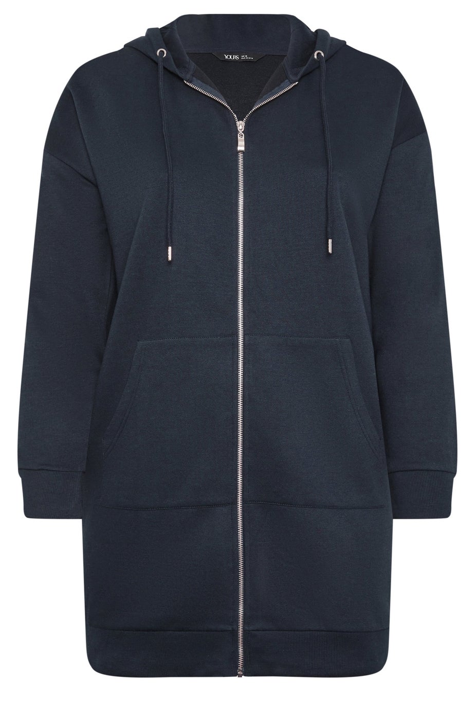 Yours Curve Navy Blue Longline Zip Hoodie