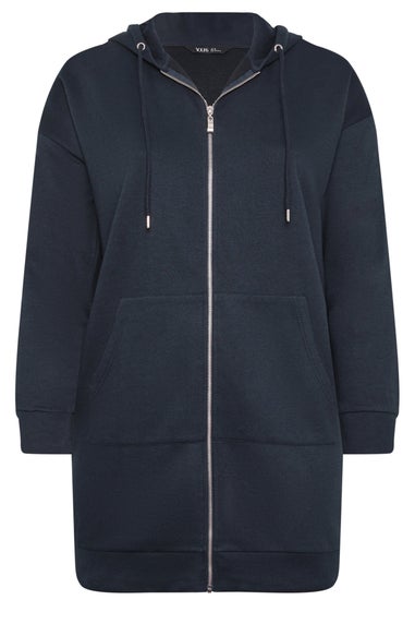 Yours Curve Navy Blue Longline Zip Hoodie