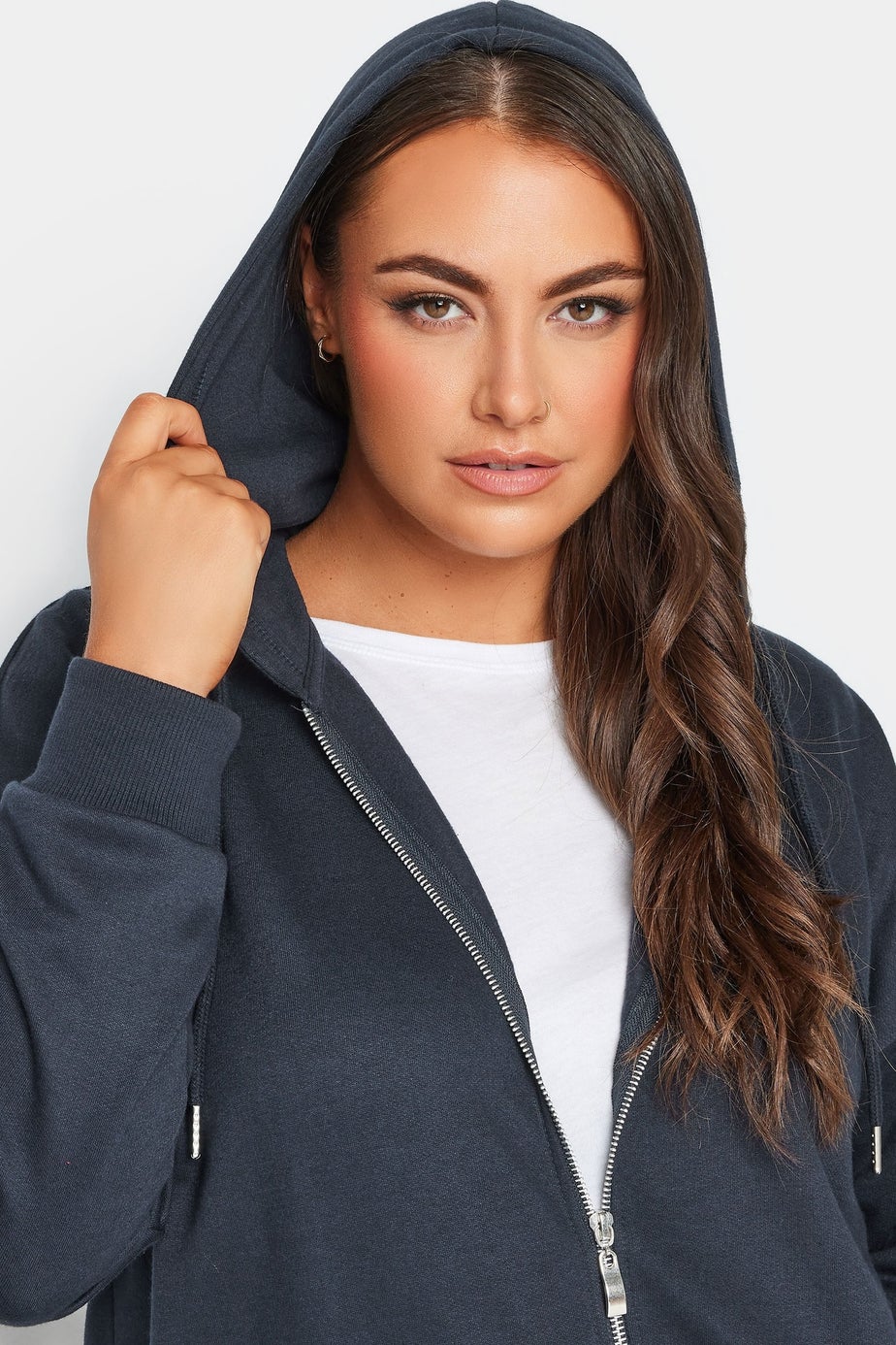 Yours Curve Navy Blue Longline Zip Hoodie