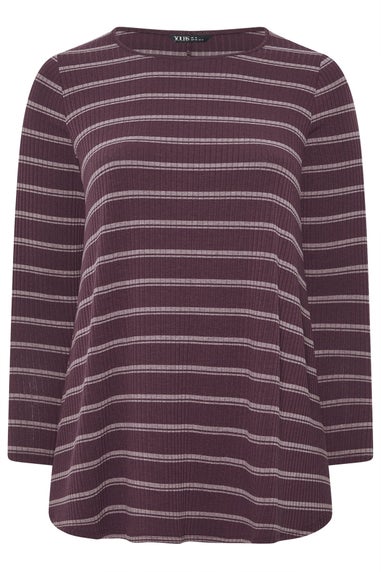 Yours Curve Purple & Cream Striped Swing Top