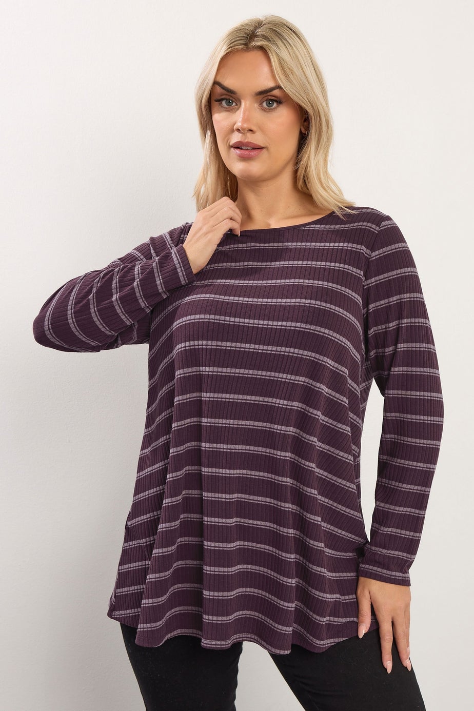 Yours Curve Purple & Cream Striped Swing Top
