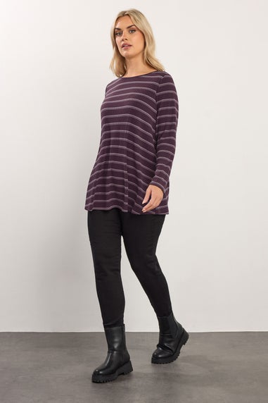 Yours Curve Purple & Cream Striped Swing Top