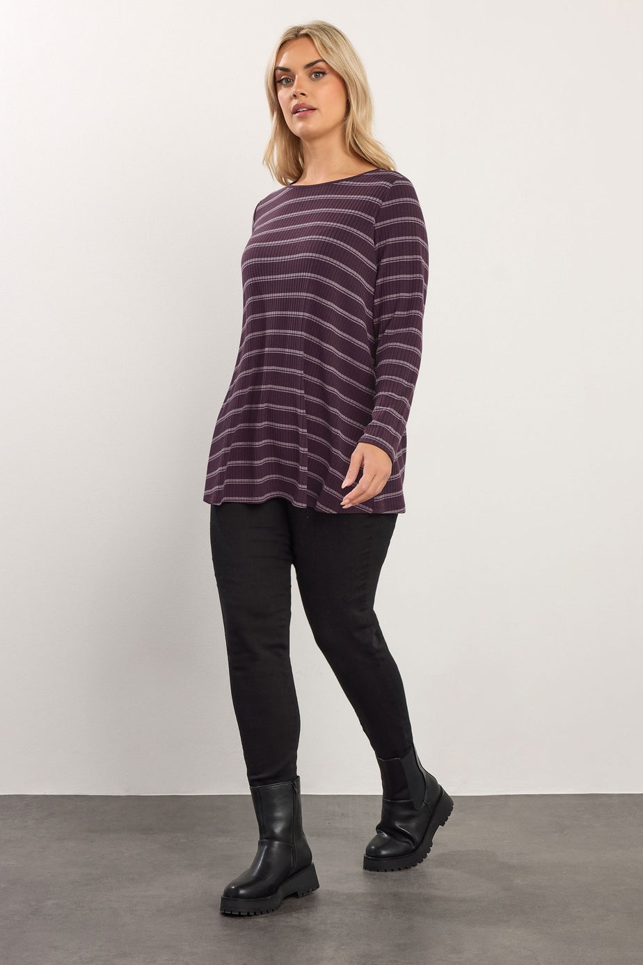 Yours Curve Purple & Cream Striped Swing Top