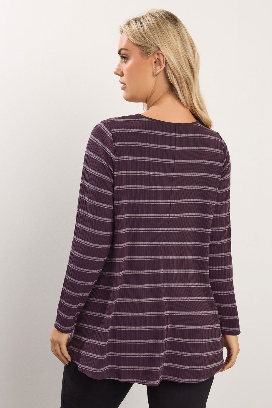 Yours Curve Purple & Cream Striped Swing Top