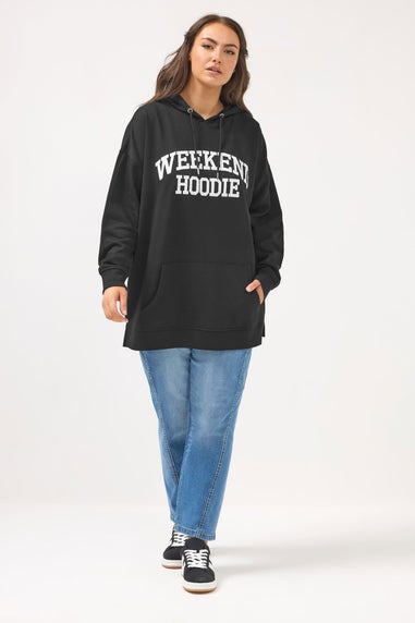 Yours Curve Black 'Weekend Hoodie' Slogan Hoodie