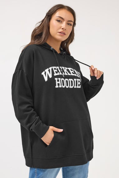 Yours Curve Black 'Weekend Hoodie' Slogan Hoodie