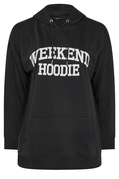 Yours Curve Black 'Weekend Hoodie' Slogan Hoodie