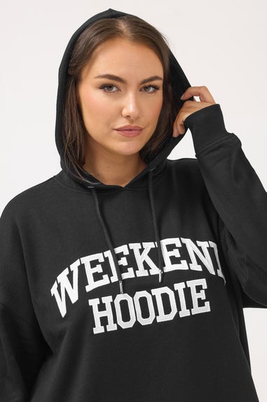 Yours Curve Black 'Weekend Hoodie' Slogan Hoodie