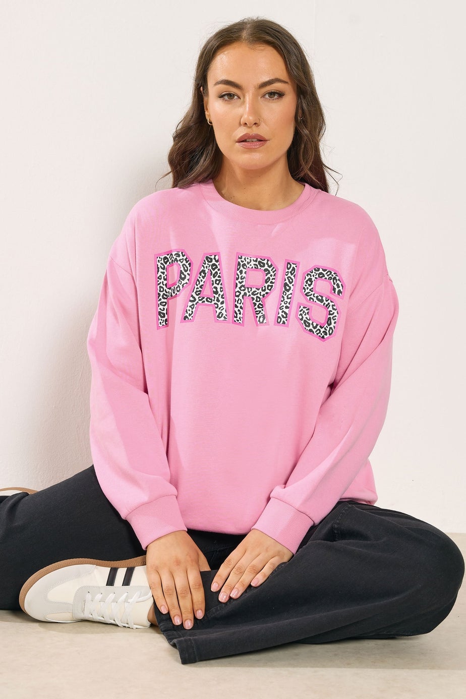 Yours Curve Pink Leopard Print 'Paris' Sweatshirt