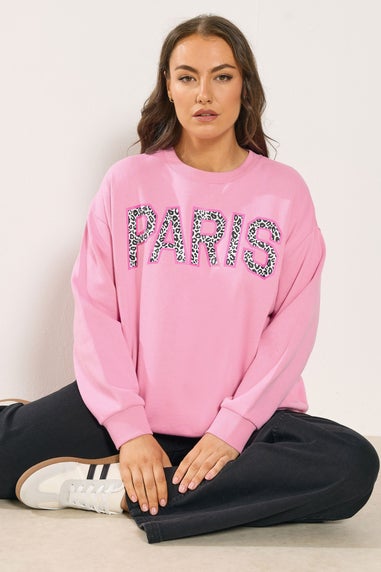 Yours Curve Pink Leopard Print 'Paris' Sweatshirt