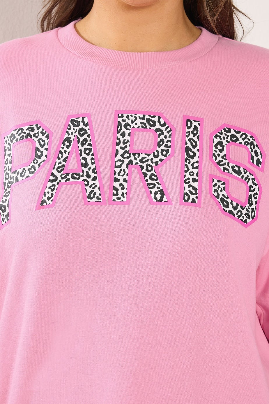 Yours Curve Pink Leopard Print 'Paris' Sweatshirt