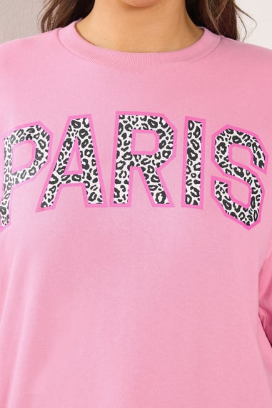 Yours Curve Pink Leopard Print 'Paris' Sweatshirt
