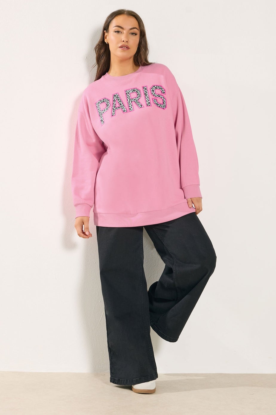 Yours Curve Pink Leopard Print 'Paris' Sweatshirt