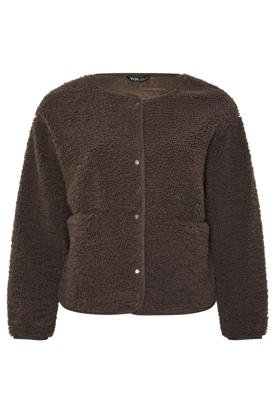 Yours Curve Chocolate Brown Collarless Fleece Jacket