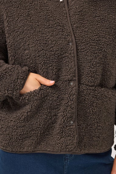 Yours Curve Chocolate Brown Collarless Fleece Jacket