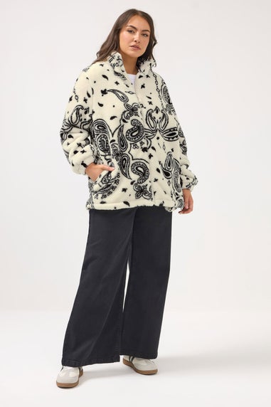 Yours Curve Ivory White Paisley Zip Through Fleece Jacket