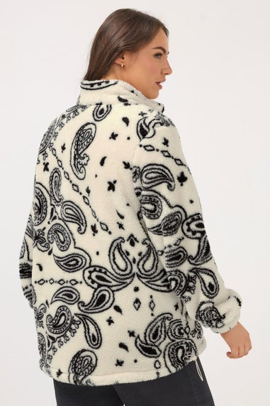 Yours Curve Ivory White Paisley Zip Through Fleece Jacket